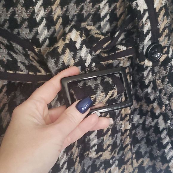 zara BASIC Houndstooth Wool Blend Coat Jacket with Belt Medium - Picture 4 of 5